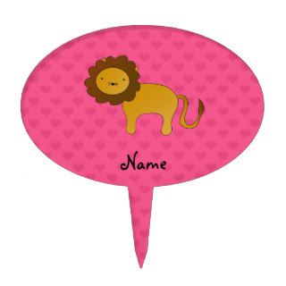 Personalized name cute lion pink hearts cake topper