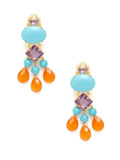 Turquoise, Amethyst, & Carnelian Chandelier Earrings by Bounkit