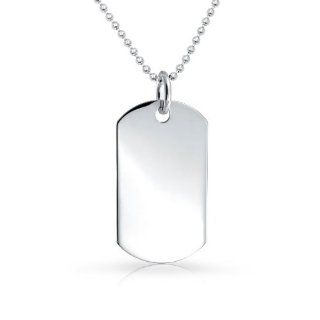 Bling Jewelry 925 Sterling Silver Classic Dog Tag Pendant 1.5in Jewelry