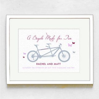personalised tandem wedding day print by hello monkey
