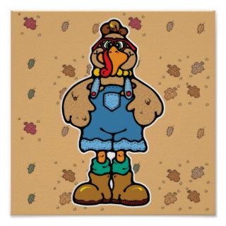 funny turkey in overalls posters