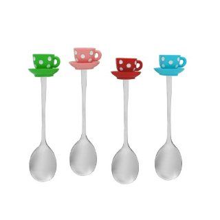 Polka Dot Teacups Spoon, Set of 4 Flatware Spoons Kitchen & Dining