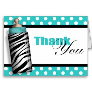 Zebra Print Baby Bottle Teal Thank You Cards
