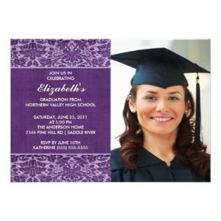 Purple Damask Graduation Invitation with Photo