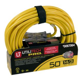 Utilitech 50 ft 15 Amp 14 Gauge Yellow Outdoor Extension Cord