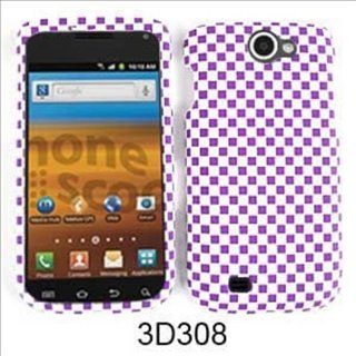 For Samsung Exhibit II T679 Case Cover   Purple White Checkers Rubberized 3D308 Cell Phones & Accessories
