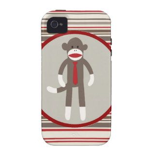 Like a Boss Sock Monkey with Tie on Red Stripes Vibe iPhone 4 Cover