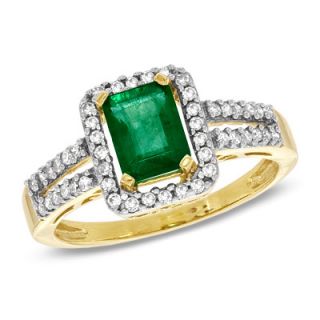 Emerald Cut Emerald and 1/4 CT. T.W. Diamond Frame Ring in 10K Gold