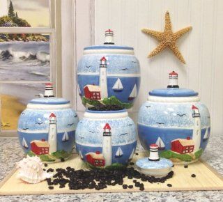 Tuscan Island Lighthouse Hand Painted 4pc Canister set 9 1/2"H, 81501 by ACK Kitchen & Dining