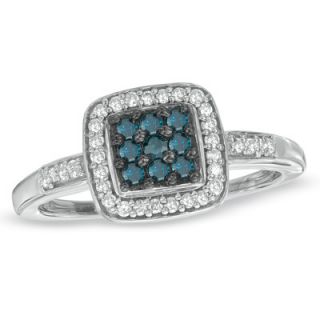 CT. T.W. Enhanced Blue and White Diamond Princess Composite Ring