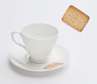 custard cream biscuit tea cup and saucer by happynice