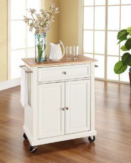 Crosley Furniture Natural Wood Top Portable Kitchen Cart/Island in White Finish Home & Kitchen