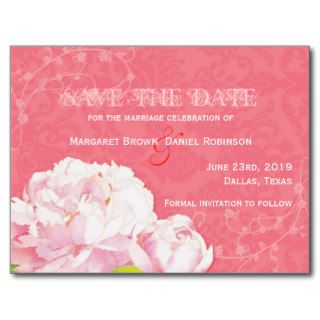 Trendy Coral Pink Floral Save the Date Postcards