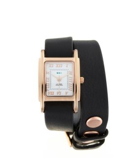 Womens Black Leather Wrap Watch by La Mer Collections