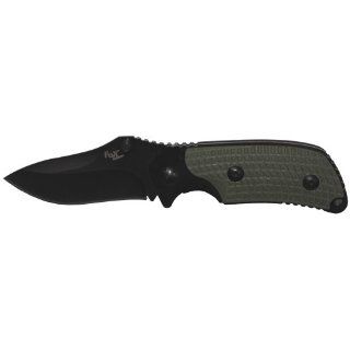 jackknife, black, single hand, OD green handle  Hunting Fixed Blade Knives  Sports & Outdoors
