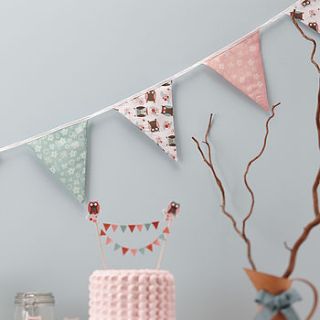 patchwork owl party fabric bunting by ginger ray