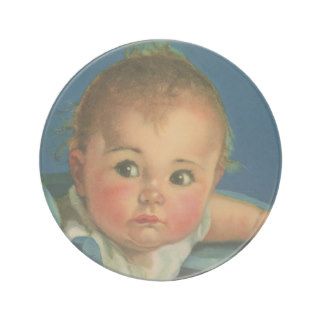 Vintage Child, Cute Baby Boy or Girl in Highchair Beverage Coasters