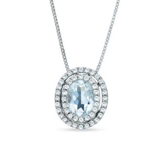 Oval Aquamarine Pendant in 14K White Gold with Diamond Accents   Zales