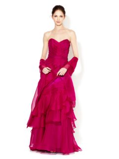 Silk Strapless Tiered Organza Mermaid Gown by Theia