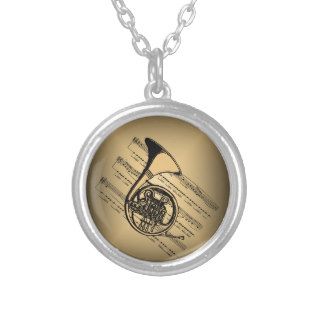 French Horn With Sheet Music Background Custom Necklace