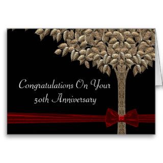 Golden Tree With Red Ribbon & Bow Congrats Cards