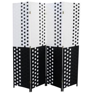 Hand crafted 4 panel Black/ White Paper Straw Weave Screen