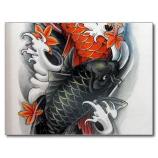 Japanese Red  Black Koi Fish tattoo art Postcard