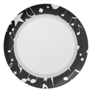 White Music Notes Black Background Plate