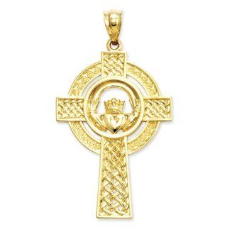 14k Mens Celtic Claddagh Cross Pendant   Measures 31x22mm   JewelryWeb Jewelry