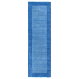 Borders Hand tufted Ice Blue Wool Rug (26 X 89)