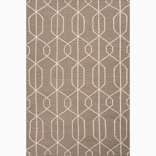 Handmade Geometric Pattern Taupe/ Ivory 100 percent Wool Rug (5x8)