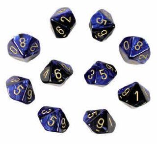 Chessex Dice Sets Gemini Black & Blue with Gold   Ten Sided Die d10 Set (10) Toys & Games
