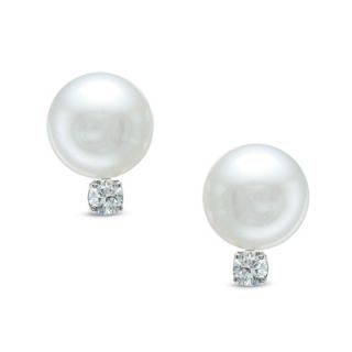 10.0mm Cultured South Sea Pearl and 1/3 CT. T.W. Diamond Stud Earrings