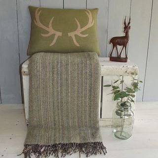 ' moss lichen ' tweed throw and antler cushion by rustic country crafts