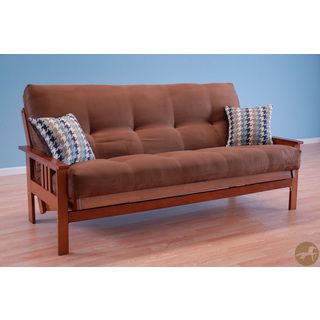 Christopher Knight Home Christopher Knight Home Honey Oak Wood Futon Frame With Suede Chocolate Innerspring Mattress And Indigo Pillows Brown Size Full