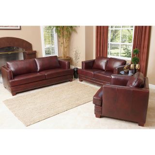Abbyson Living Fulton Burgundy Leather 3 piece Sofa Set