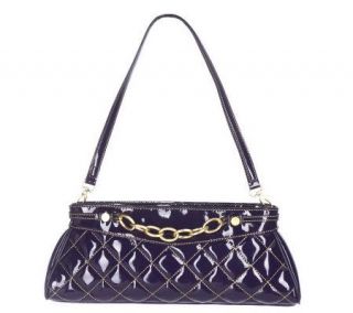 Maxx New York Italian Patent Quilted Top Zip Clutch w/Chain Detail —