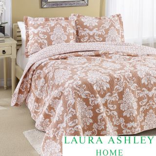Laura Ashley Laura Ashley Venetia Coral Reversible Cotton 3 piece Quilt Set Orange Size Twin