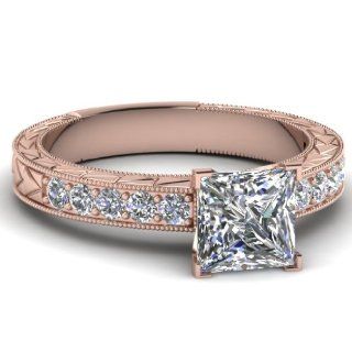 Heirloom Engagement Ring Exquisite Pave Set 1.10 Ct Princess Cut Diamond SI2 14K GIA Fascinating Diamonds Jewelry