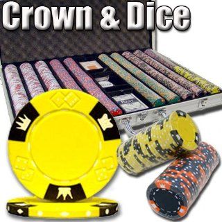 1, 000 Ct Crown & Dice 14 Gram Clay Poker Chip Set w/ Aluminum Case  Sports & Outdoors