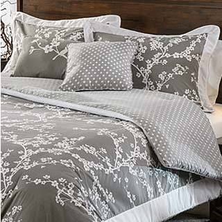 Hatzlocha Hanami Grey And White Cotton Reversible 5 piece Comforter Set Grey Size Queen