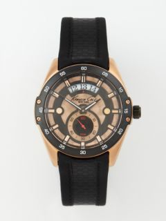 Mens rose gold and black checkerboard strap watch by Kenneth Cole Watches
