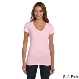 Bella Bella Womens Tissue Jersey Deep V neck T shirt Pink Size L (12  14)