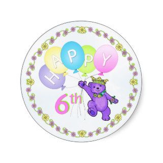 6th Birthday Princess Bear Happy Round Sticker