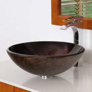 Elite 1402 Modern Bronze Tempered Glass Bathroom Vessel Sink
