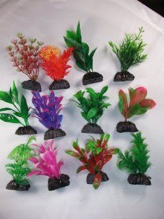12 Pack Assorted Plastic Aquarium Plants 3 Inch Tall  Aquarium Decor Wood 