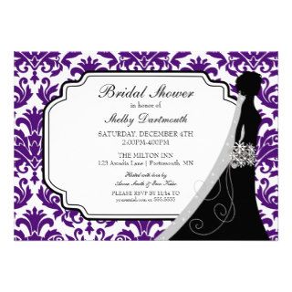 Purple Damask Swirls Vintage Bridal Shower Card