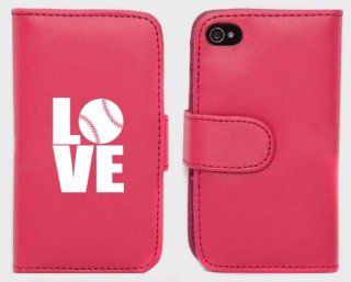 Pink Apple iPhone 5 5S 5LP703 Leather Wallet Case Cover Love Baseball Softball Cell Phones & Accessories