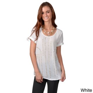 Journee Collection Journee Collection Juniors Short sleeve Rhinestone Detail Top White Size S (4  6)
