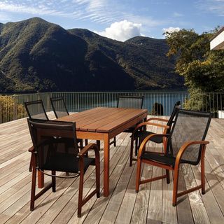 Stella Stained Eucalyptus Wood And Mesh 7 piece Outdoor Dining Set